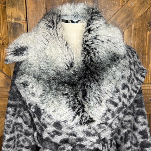 Tracy Reese New York Leopard Print Faux Fur Wool Blend Coat Size S - Picture 2 of 12